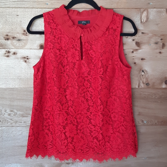 j crew lace ruffle neck top